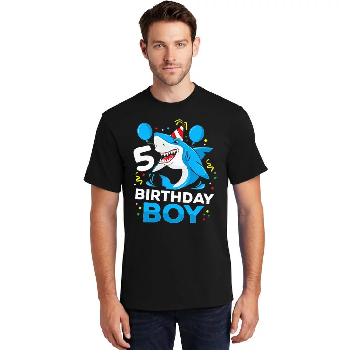 5th Birthday Boy Shark Ocean Theme Party 5 Years Old For Boy Tall T-Shirt