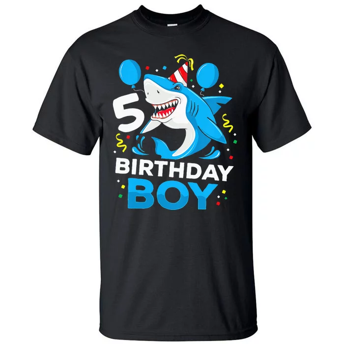 5th Birthday Boy Shark Ocean Theme Party 5 Years Old For Boy Tall T-Shirt