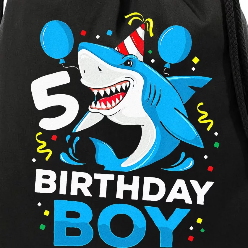 5th Birthday Boy Shark Ocean Theme Party 5 Years Old For Boy Drawstring Bag