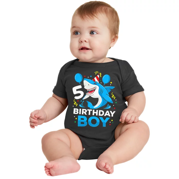 5th Birthday Boy Shark Ocean Theme Party 5 Years Old For Boy Baby Bodysuit