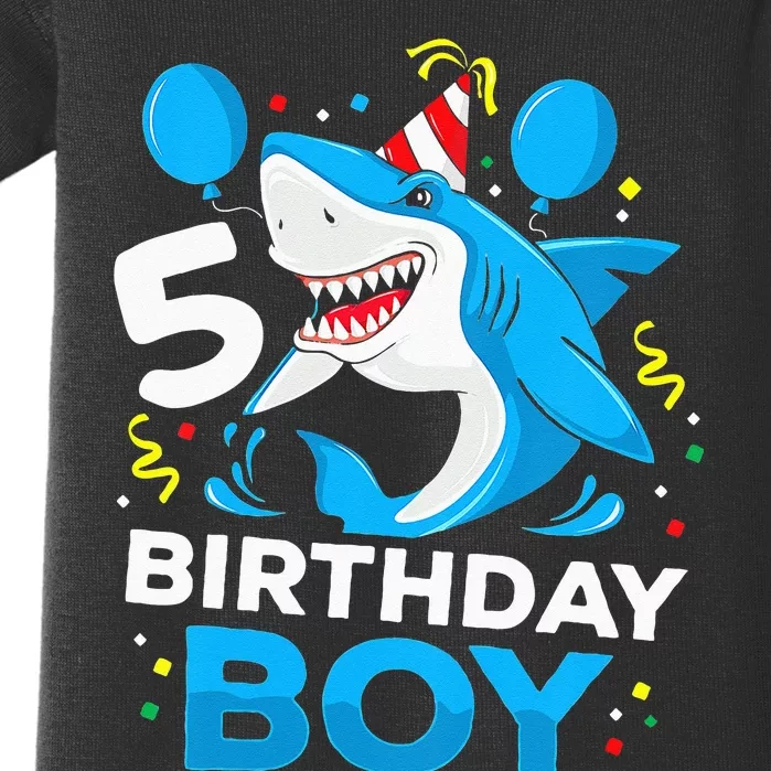 5th Birthday Boy Shark Ocean Theme Party 5 Years Old For Boy Baby Bodysuit