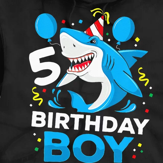 5th Birthday Boy Shark Ocean Theme Party 5 Years Old For Boy Tie Dye Hoodie