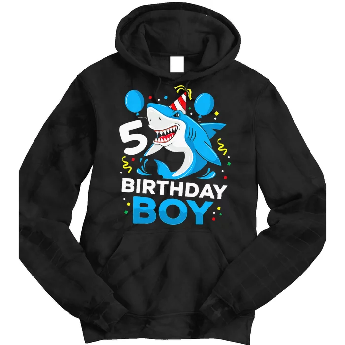 5th Birthday Boy Shark Ocean Theme Party 5 Years Old For Boy Tie Dye Hoodie