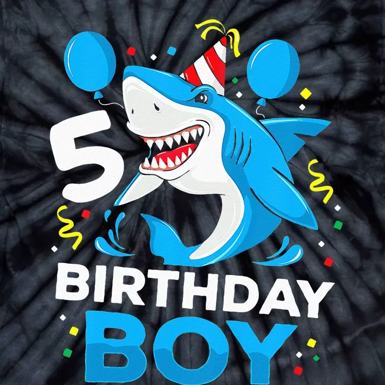 5th Birthday Boy Shark Ocean Theme Party 5 Years Old For Boy Tie-Dye T-Shirt