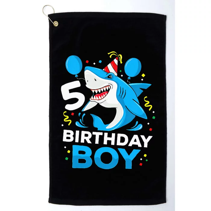 5th Birthday Boy Shark Ocean Theme Party 5 Years Old For Boy Platinum Collection Golf Towel