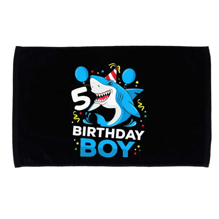 5th Birthday Boy Shark Ocean Theme Party 5 Years Old For Boy Microfiber Hand Towel