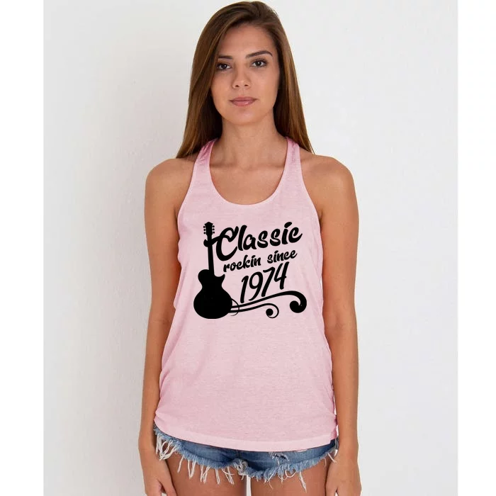 50th Birthday Classic Rockin Since 1974 Women's Knotted Racerback Tank