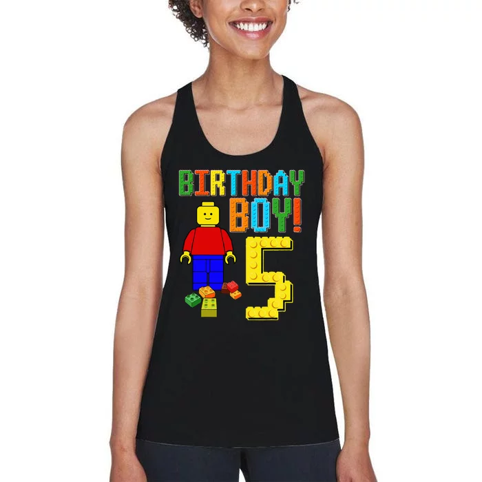 5th Birthday Cute 5 Years Old Block Building Women's Racerback Tank