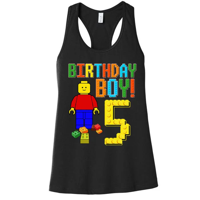 5th Birthday Cute 5 Years Old Block Building Women's Racerback Tank