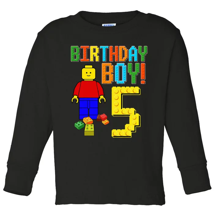 5th Birthday Cute 5 Years Old Block Building Toddler Long Sleeve Shirt