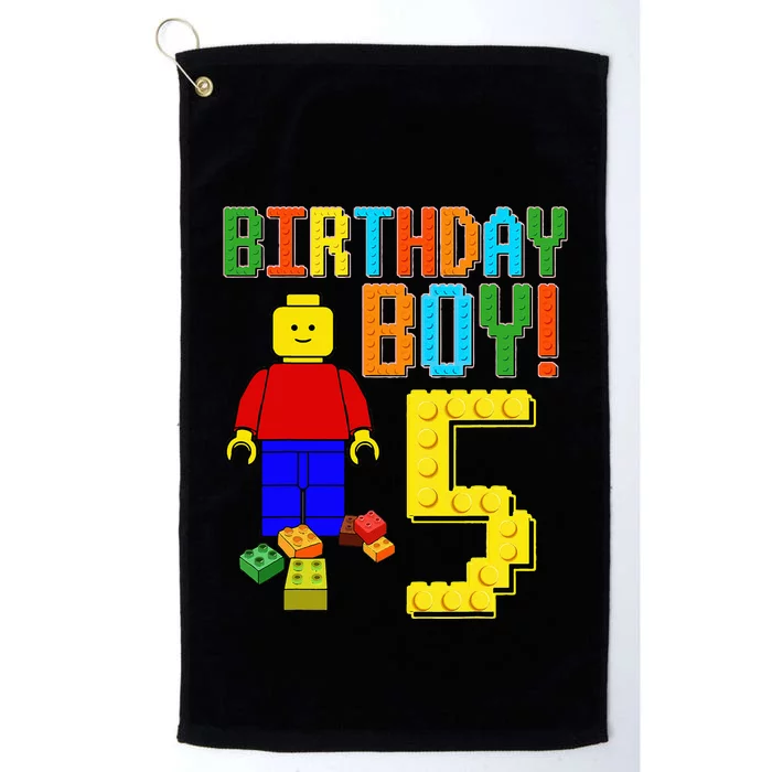 5th Birthday Cute 5 Years Old Block Building Platinum Collection Golf Towel