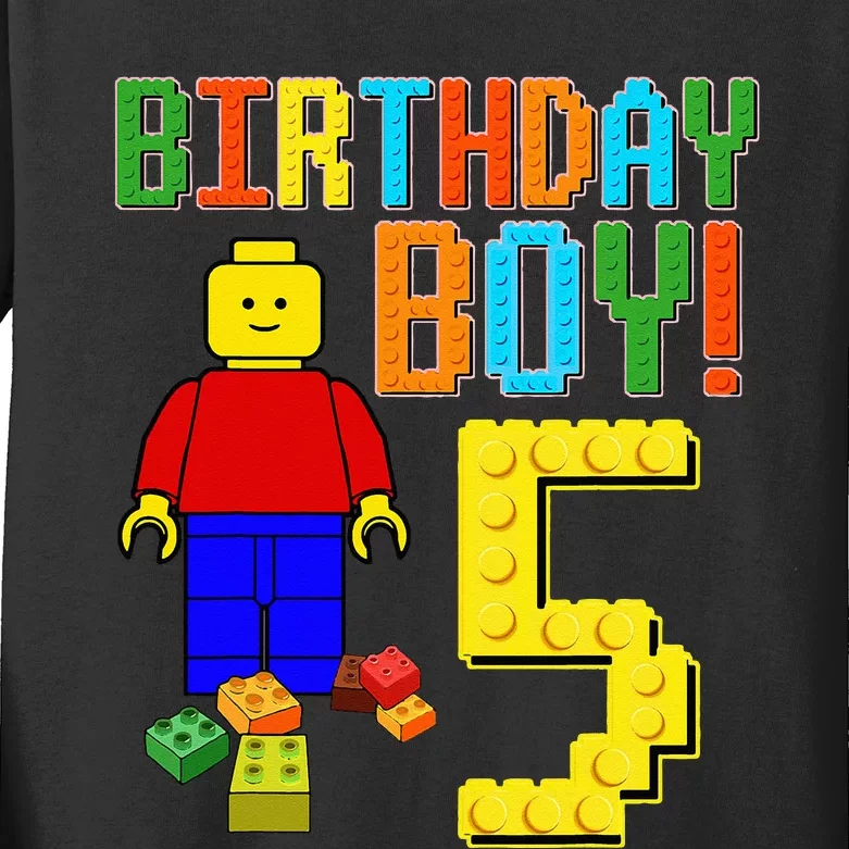 5th Birthday Cute 5 Years Old Block Building Kids Long Sleeve Shirt