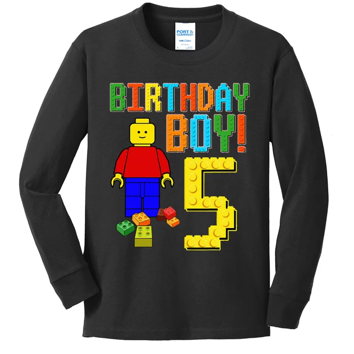 5th Birthday Cute 5 Years Old Block Building Kids Long Sleeve Shirt