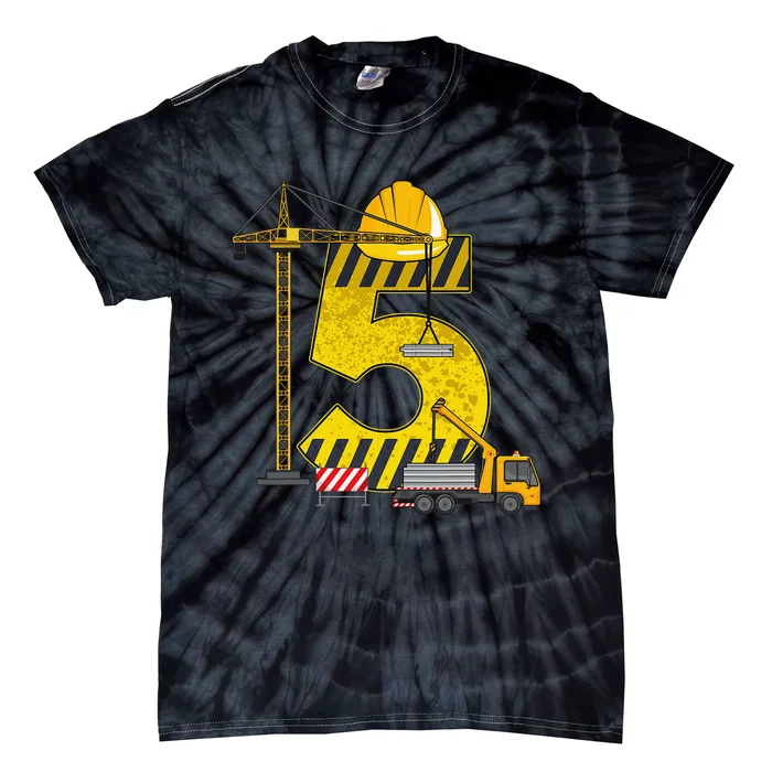 5th Birthday Construction Vehicle Excavator Truck Tie-Dye T-Shirt