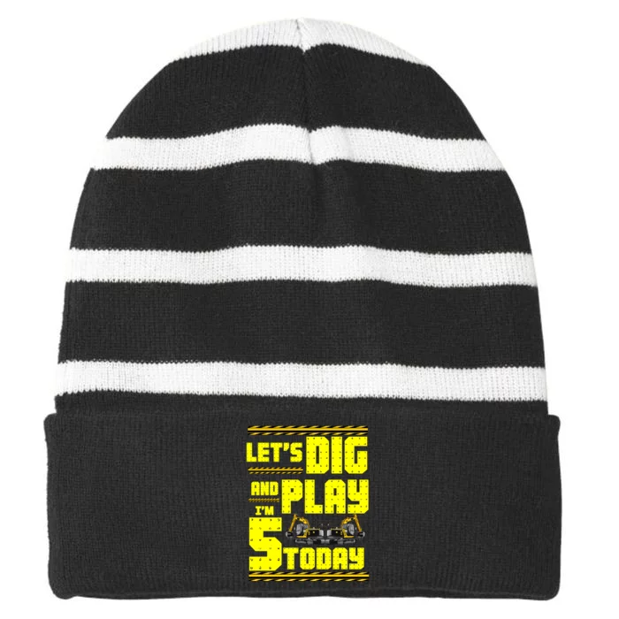 5th Birthday Construction Striped Beanie with Solid Band