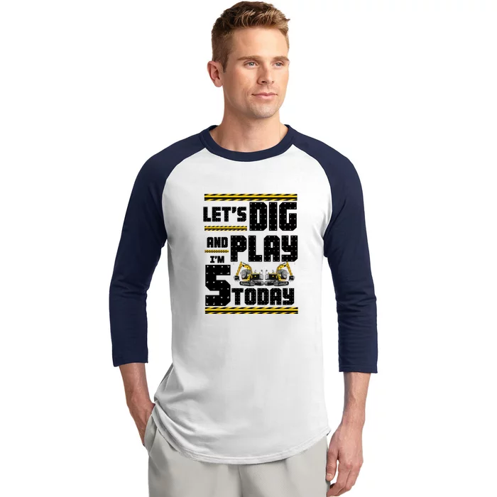 5th Birthday Construction Baseball Sleeve Shirt