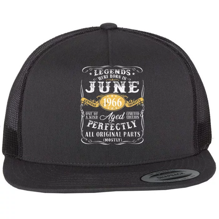 57th Birthday Decoration Legends Were Born In June 1966 Flat Bill Trucker Hat