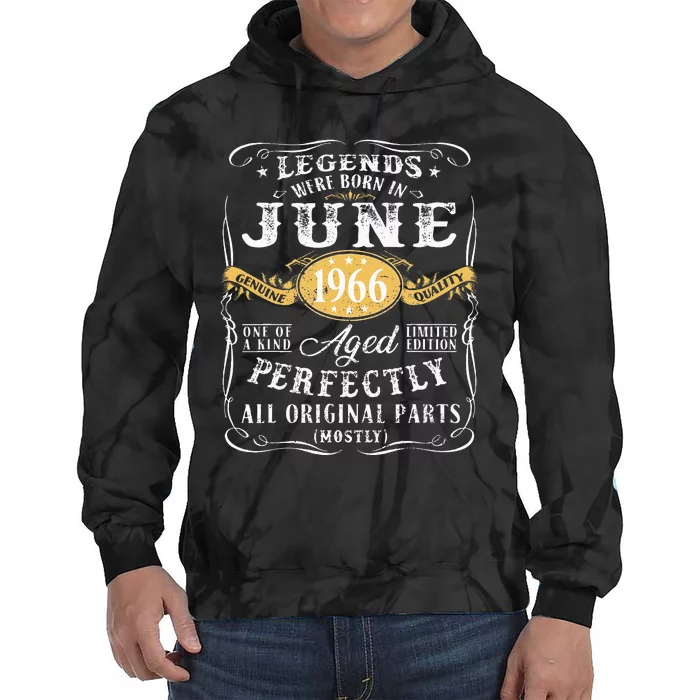 57th Birthday Decoration Legends Were Born In June 1966 Tie Dye Hoodie