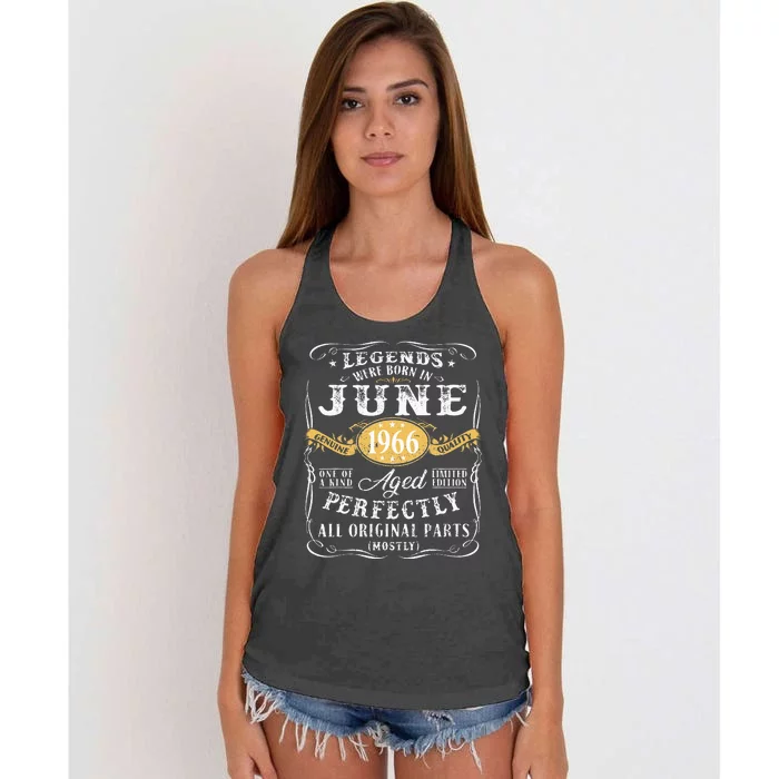 57th Birthday Decoration Legends Were Born In June 1966 Women's Knotted Racerback Tank