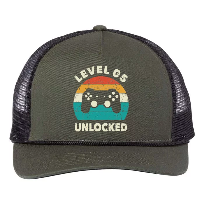 5th Birthday Decoration Gift Level 5 Unlocked Video Gamer Retro Rope Trucker Hat Cap