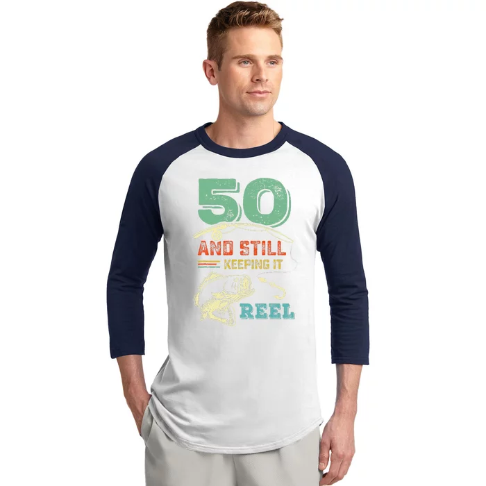 50th Birthday Fishing Turning 50 Fisherman Pun Gift Baseball Sleeve Shirt