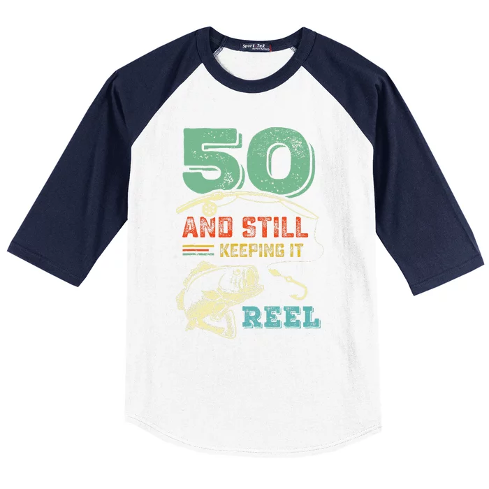 50th Birthday Fishing Turning 50 Fisherman Pun Gift Baseball Sleeve Shirt