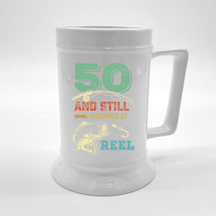 50th Birthday Fishing Turning 50 Fisherman Pun Gift Front & Back Beer Stein