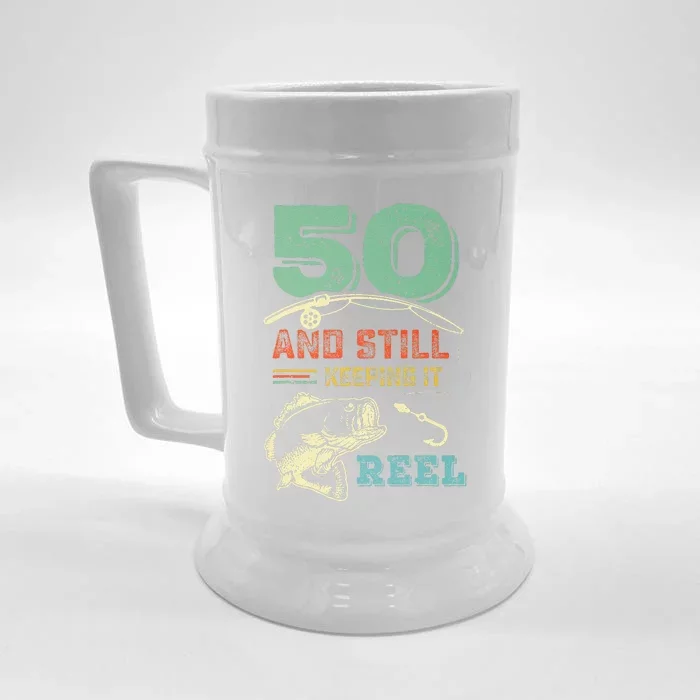 50th Birthday Fishing Turning 50 Fisherman Pun Gift Front & Back Beer Stein