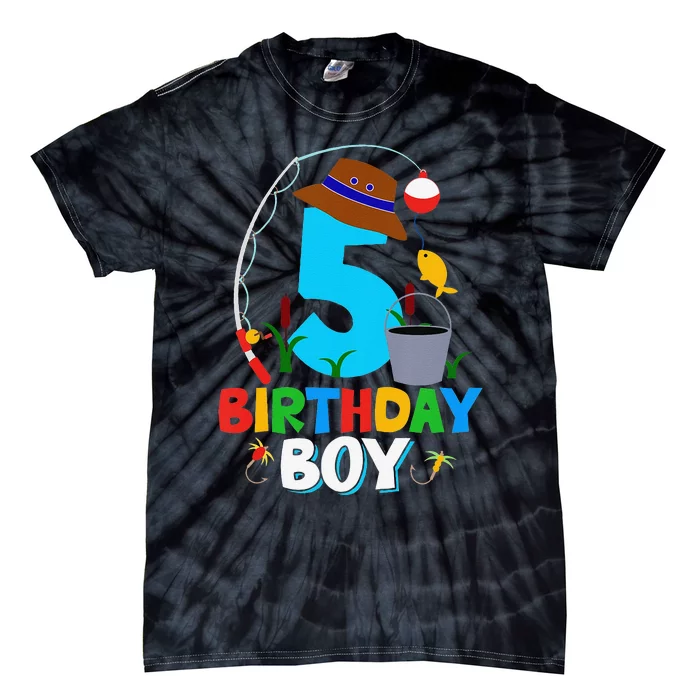 5th Birthday Fishing Fish Bday Party Decorations Tie-Dye T-Shirt