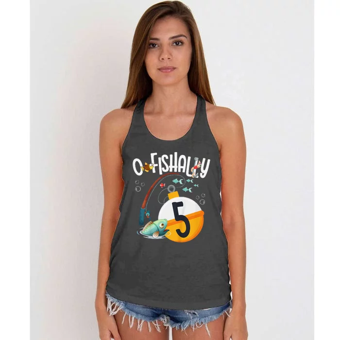 5th Birthday Fishing Theme For And OFishally 5 Women's Knotted Racerback Tank