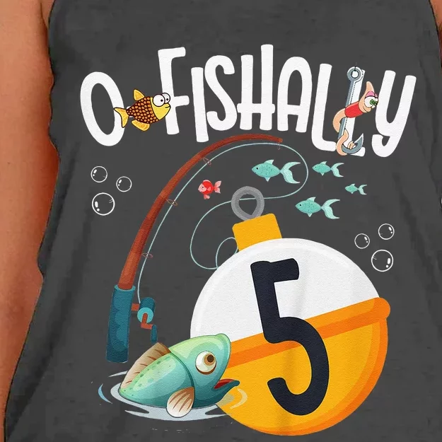 5th Birthday Fishing Theme For And OFishally 5 Women's Knotted Racerback Tank