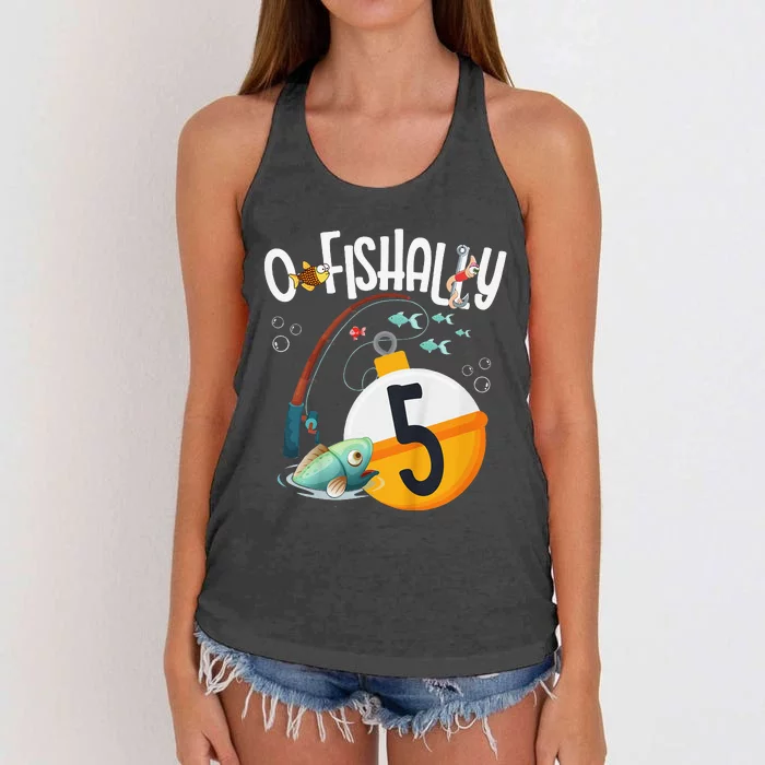 5th Birthday Fishing Theme For And OFishally 5 Women's Knotted Racerback Tank