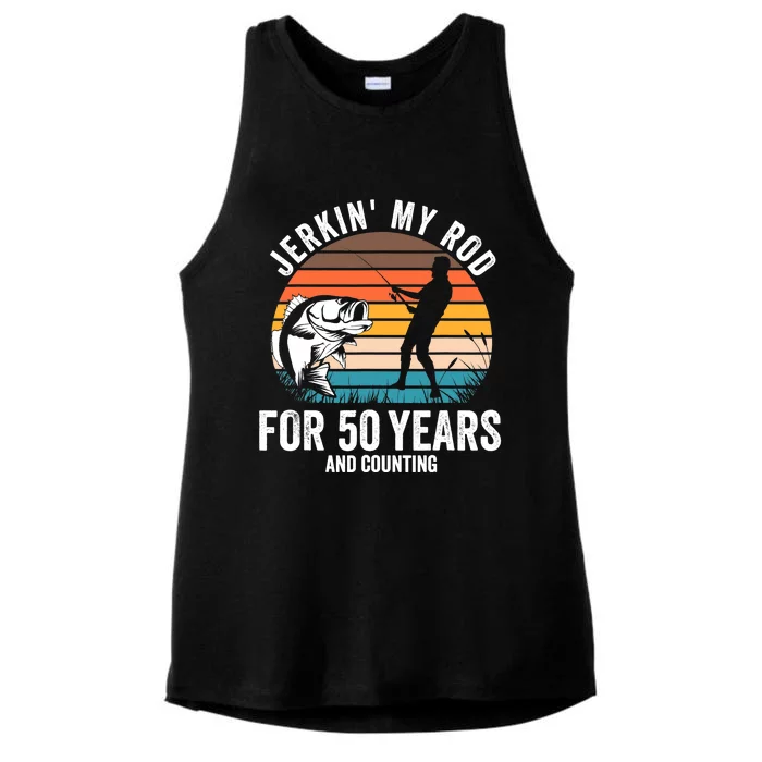 50th Birthday Gift for Fisherman  Funny Fishing 50 Bday Ladies Tri-Blend Wicking Tank