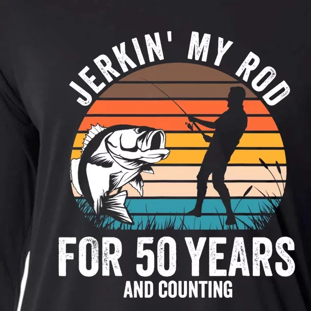 50th Birthday Gift for Fisherman  Funny Fishing 50 Bday Cooling Performance Long Sleeve Crew