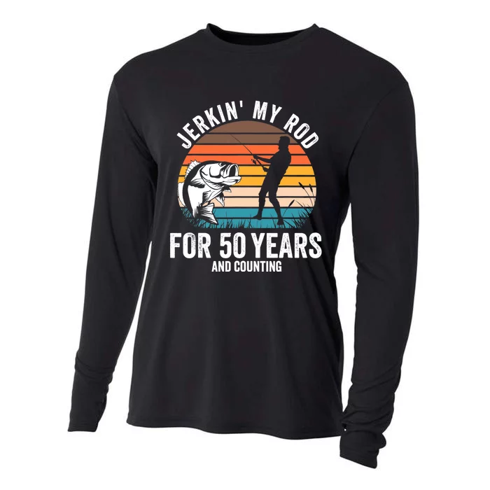 50th Birthday Gift for Fisherman  Funny Fishing 50 Bday Cooling Performance Long Sleeve Crew