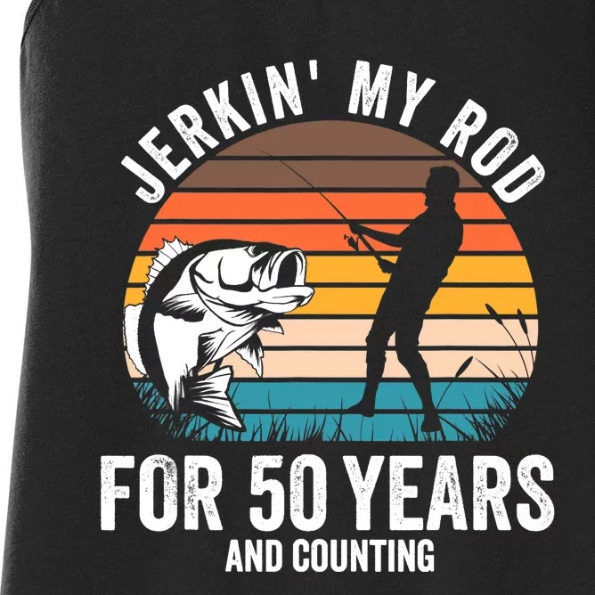 50th Birthday Gift for Fisherman  Funny Fishing 50 Bday Women's Racerback Tank