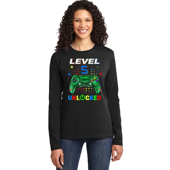 5Th Birthday Gamer Level 5 Unlocked Video Game Ladies Long Sleeve Shirt