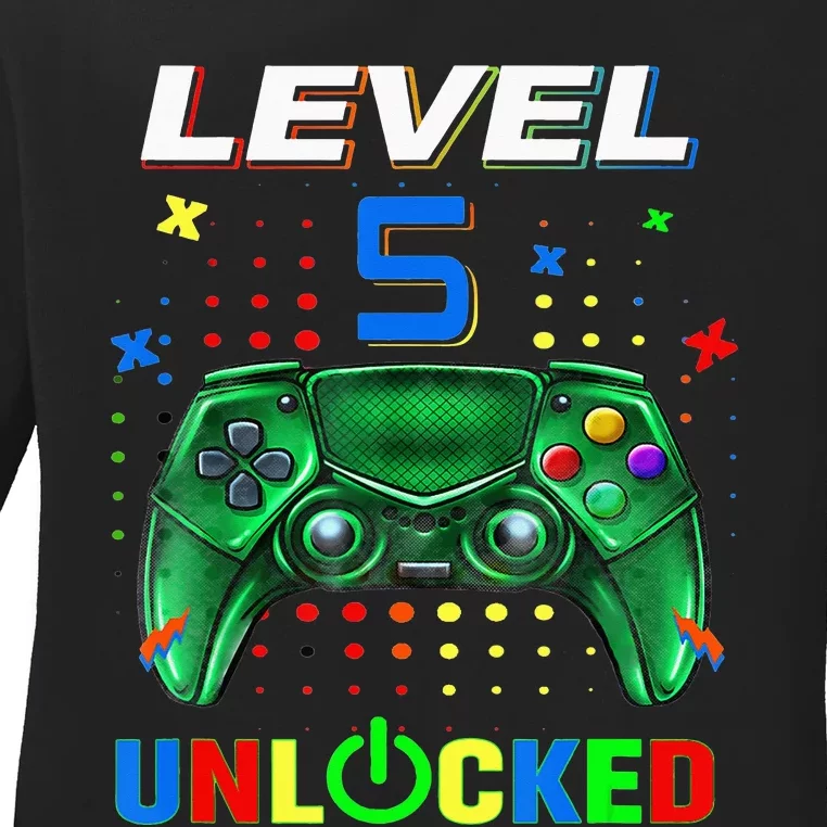 5Th Birthday Gamer Level 5 Unlocked Video Game Ladies Long Sleeve Shirt