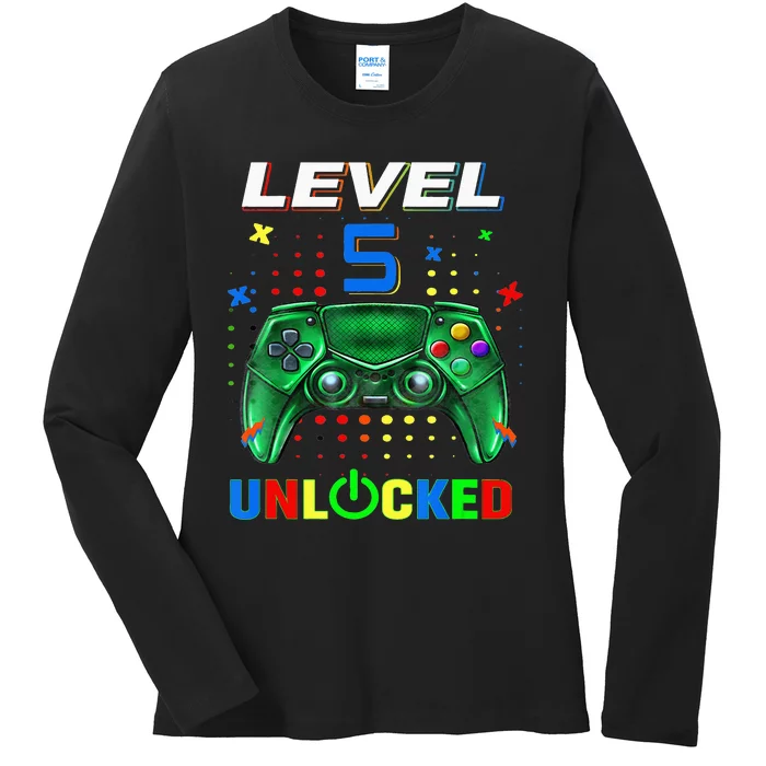 5Th Birthday Gamer Level 5 Unlocked Video Game Ladies Long Sleeve Shirt