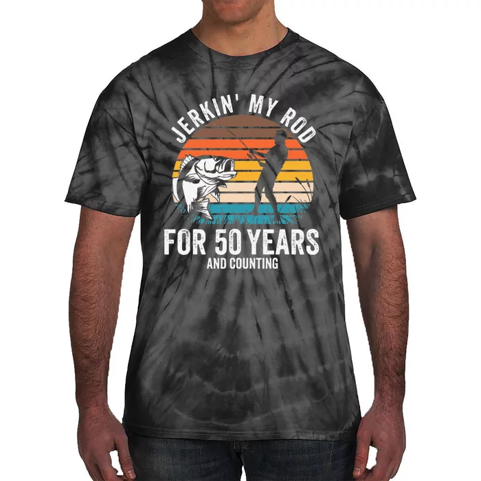 50th Birthday Gift For Fisherman Funny Fishing 50 Bday Tie-Dye T-Shirt