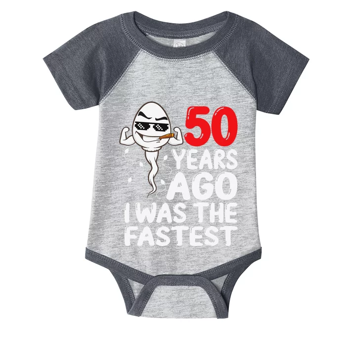 50th Birthday Gag Dress 50 Years Ago I Was The Fastest Funny Infant Baby Jersey Bodysuit