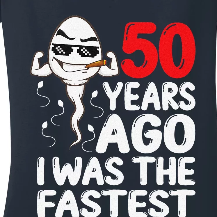 50th Birthday Gag Dress 50 Years Ago I Was The Fastest Funny Women's V-Neck T-Shirt