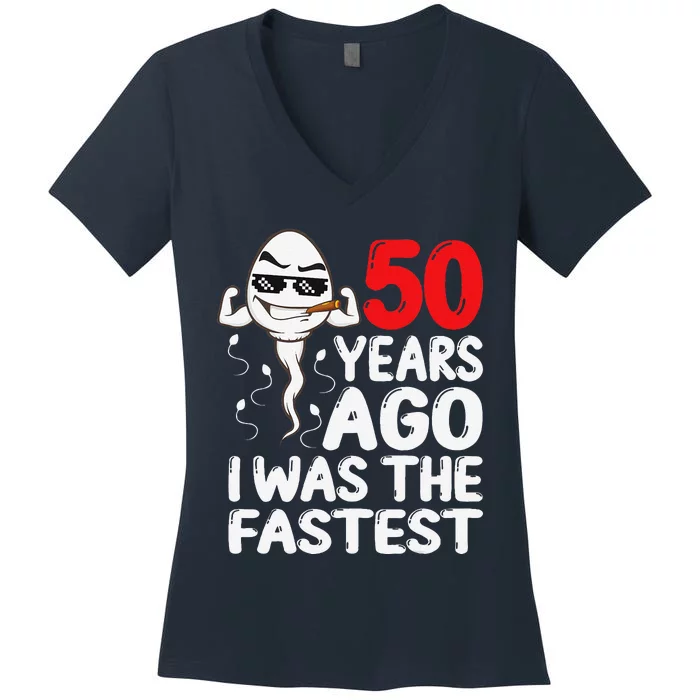 50th Birthday Gag Dress 50 Years Ago I Was The Fastest Funny Women's V-Neck T-Shirt