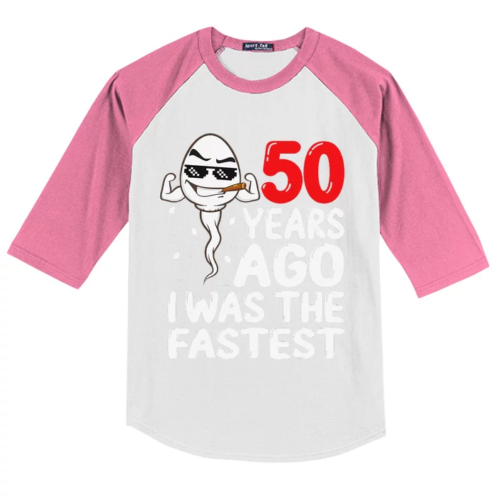 50th Birthday Gag Dress 50 Years Ago I Was The Fastest Funny Kids Colorblock Raglan Jersey