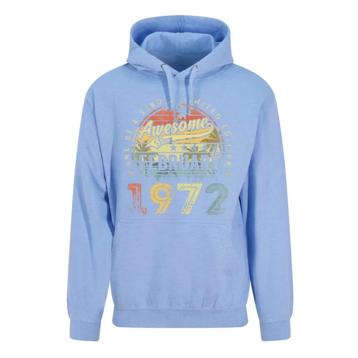 51st Birthday Gift Awesome Since February 1972 51 Year Old Unisex Surf Hoodie