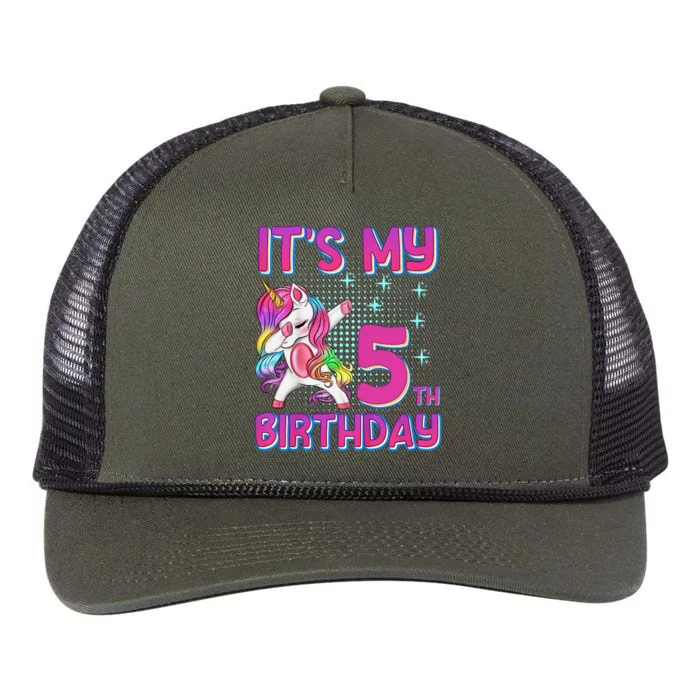 5th Birthday Girl Unicorn Five Year Old Retro Rope Trucker Hat Cap