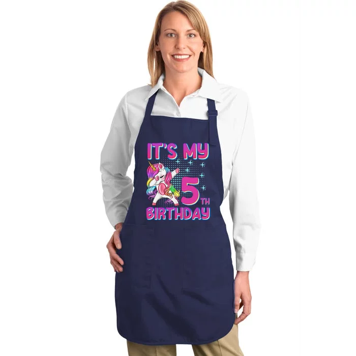 5th Birthday Girl Unicorn Five Year Old Full-Length Apron With Pocket