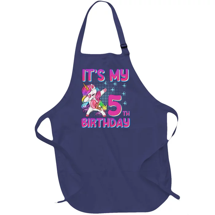 5th Birthday Girl Unicorn Five Year Old Full-Length Apron With Pocket