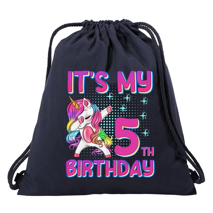 5th Birthday Girl Unicorn Five Year Old Drawstring Bag