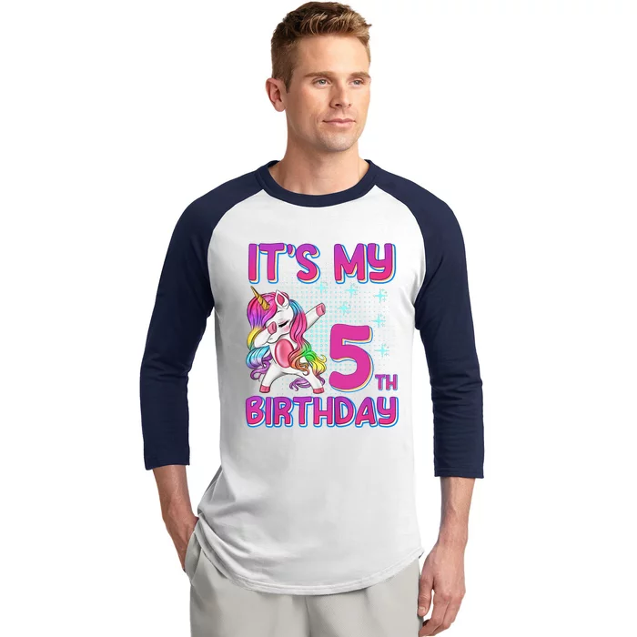 5th Birthday Girl Unicorn Five Year Old Baseball Sleeve Shirt